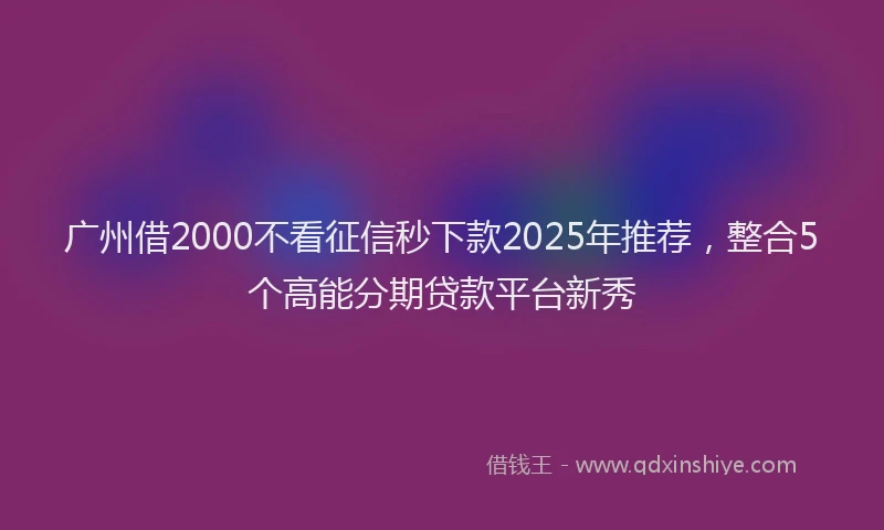 广州借2000不看征信秒下款2025年推荐，整合5个高能分期贷款平台新秀
