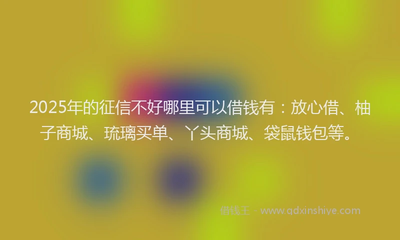 2025年的征信不好哪里可以借钱有：放心借、柚子商城、琉璃买单、丫头商城、袋鼠钱包等。