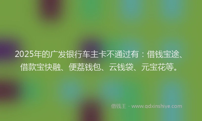 2025年的广发银行车主卡不通过有：借钱宝途、借款宝快融、便荔钱包、云钱袋、元宝花等。