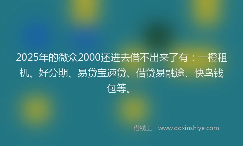 2025年的微众2000还进去借不出来了有：一橙租机、好分期、易贷宝速贷、借贷易融途、快鸟钱包等。