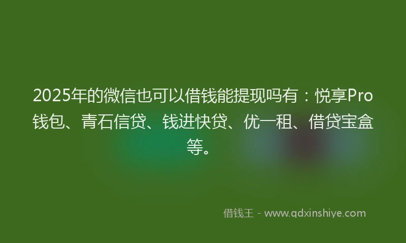 2025年的微信也可以借钱能提现吗有：悦享Pro钱包、青石信贷、钱进快贷、优一租、借贷宝盒等。