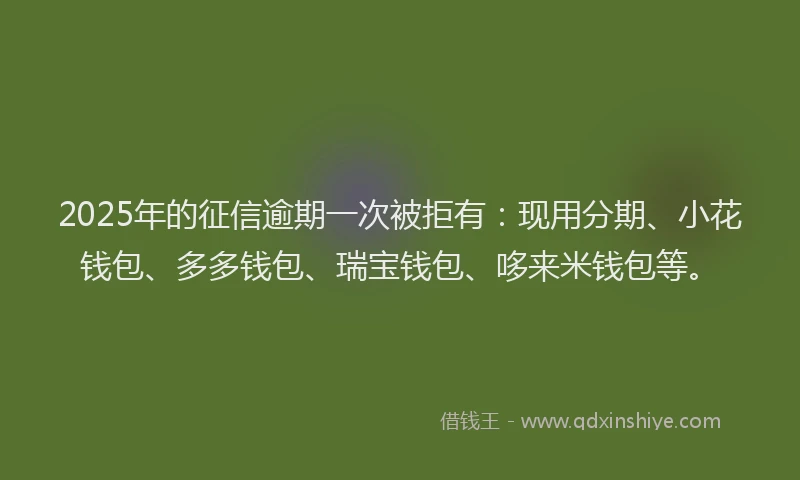2025年的征信逾期一次被拒有：现用分期、小花钱包、多多钱包、瑞宝钱包、哆来米钱包等。