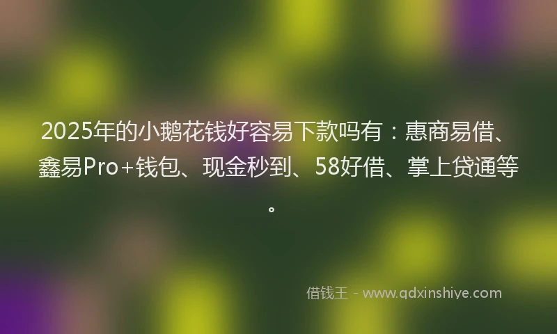 2025年的小鹅花钱好容易下款吗有：惠商易借、鑫易Pro+钱包、现金秒到、58好借、掌上贷通等。