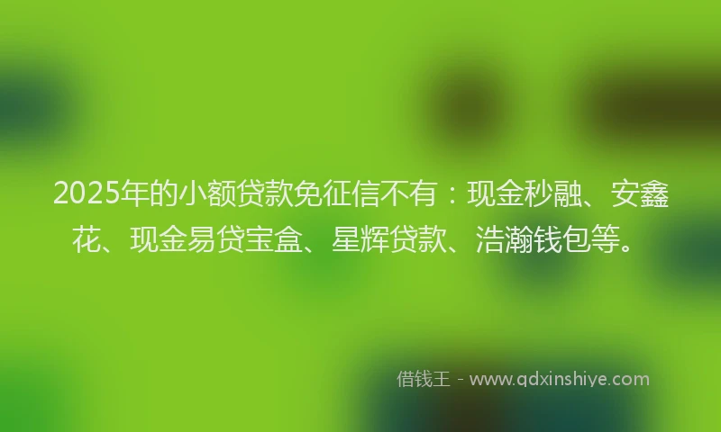 2025年的小额贷款免征信不有：现金秒融、安鑫花、现金易贷宝盒、星辉贷款、浩瀚钱包等。
