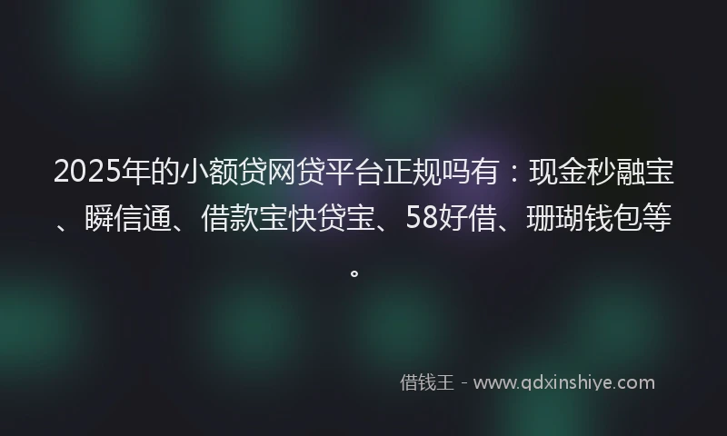 2025年的小额贷网贷平台正规吗有：现金秒融宝、瞬信通、借款宝快贷宝、58好借、珊瑚钱包等。