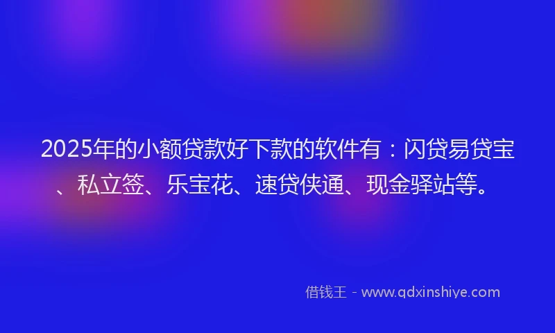 2025年的小额贷款好下款的软件有：闪贷易贷宝、私立签、乐宝花、速贷侠通、现金驿站等。