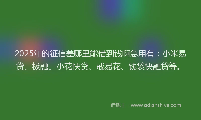 2025年的征信差哪里能借到钱啊急用有：小米易贷、极融、小花快贷、戒易花、钱袋快融贷等。