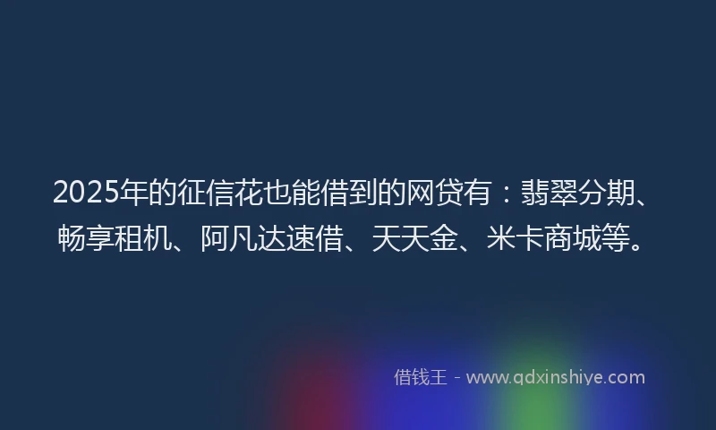2025年的征信花也能借到的网贷有：翡翠分期、畅享租机、阿凡达速借、天天金、米卡商城等。