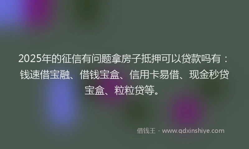 2025年的征信有问题拿房子抵押可以贷款吗有：钱速借宝融、借钱宝盒、信用卡易借、现金秒贷宝盒、粒粒贷等。