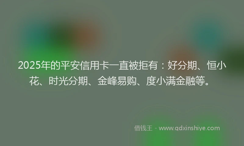 2025年的平安信用卡一直被拒有：好分期、恒小花、时光分期、金峰易购、度小满金融等。