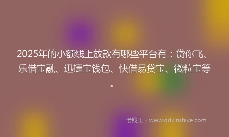 2025年的小额线上放款有哪些平台有：贷你飞、乐借宝融、迅捷宝钱包、快借易贷宝、微粒宝等。