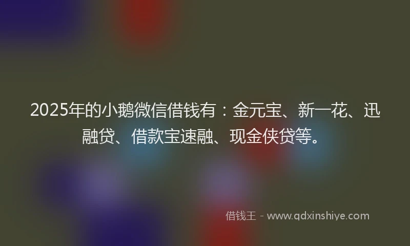 2025年的小鹅微信借钱有：金元宝、新一花、迅融贷、借款宝速融、现金侠贷等。