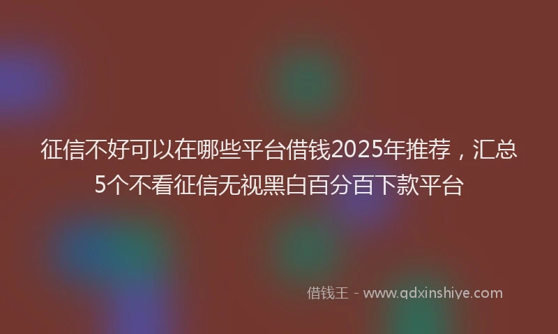 征信不好可以在哪些平台借钱2025年推荐，汇总5个不看征信无视黑白百分百下款平台