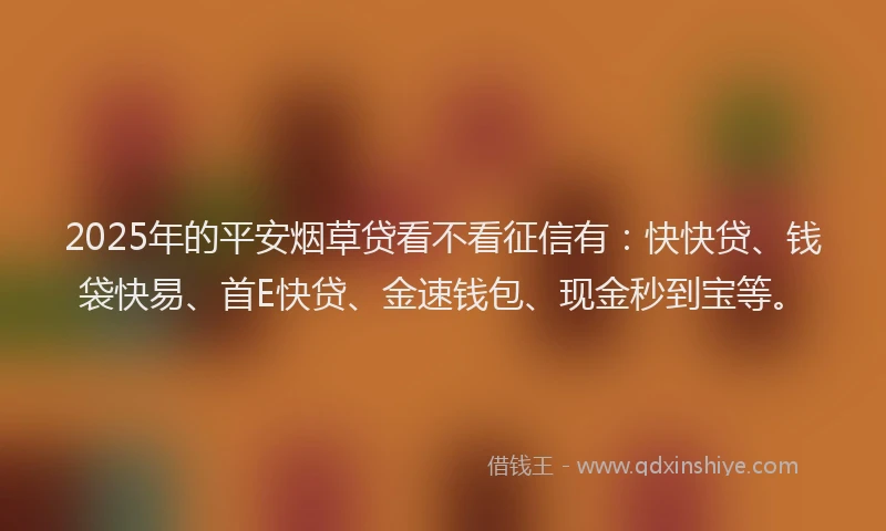 2025年的平安烟草贷看不看征信有：快快贷、钱袋快易、首E快贷、金速钱包、现金秒到宝等。