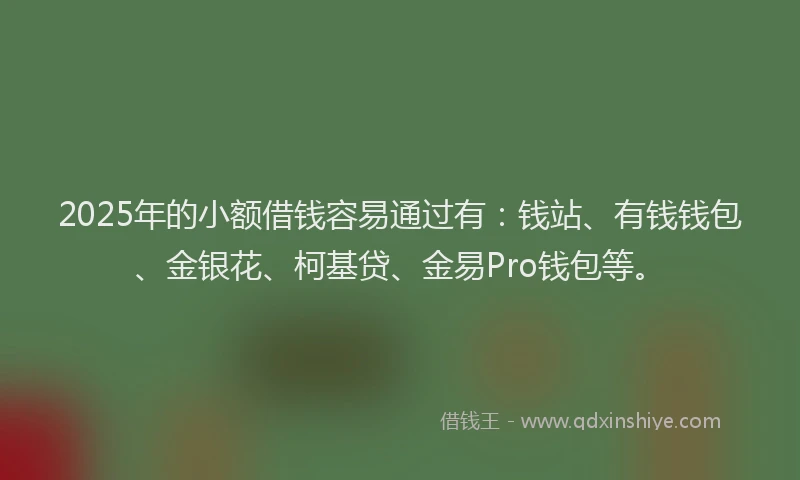 2025年的小额借钱容易通过有：钱站、有钱钱包、金银花、柯基贷、金易Pro钱包等。