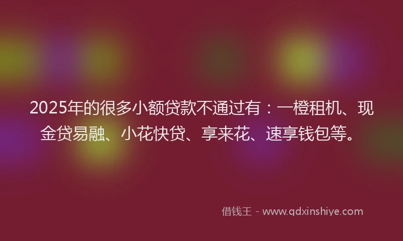 2025年的很多小额贷款不通过有：一橙租机、现金贷易融、小花快贷、享来花、速享钱包等。