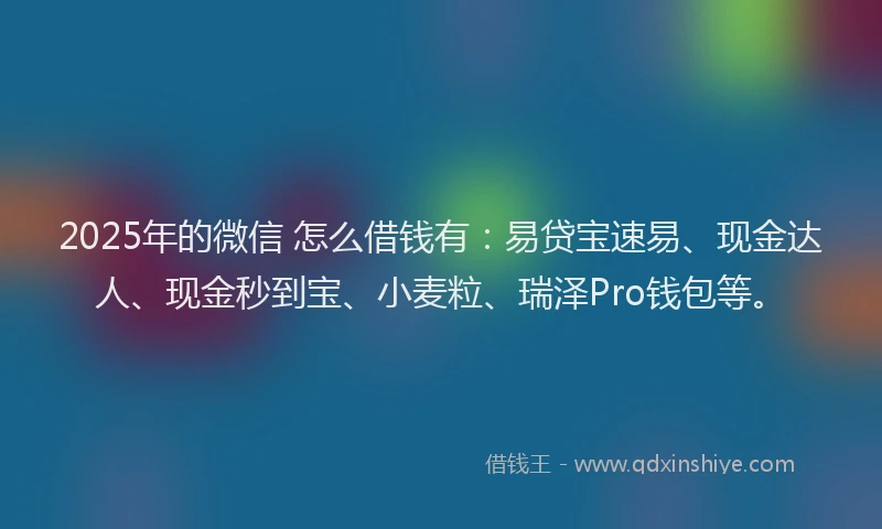 2025年的微信 怎么借钱有：易贷宝速易、现金达人、现金秒到宝、小麦粒、瑞泽Pro钱包等。