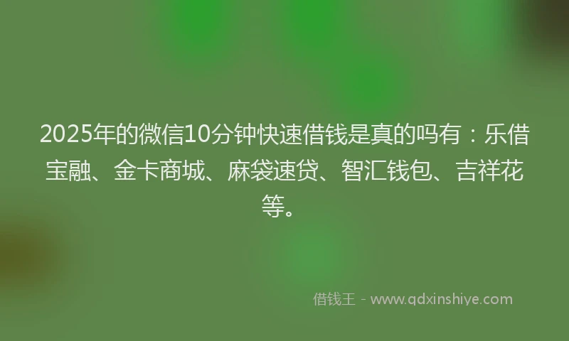 2025年的微信10分钟快速借钱是真的吗有：乐借宝融、金卡商城、麻袋速贷、智汇钱包、吉祥花等。
