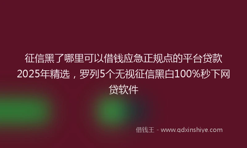 征信黑了哪里可以借钱应急正规点的平台贷款2025年精选，罗列5个无视征信黑白100%秒下网贷软件