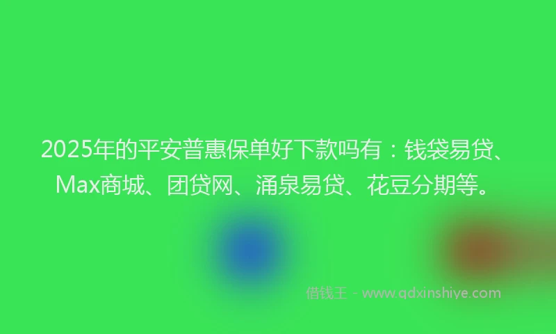 2025年的平安普惠保单好下款吗有：钱袋易贷、Max商城、团贷网、涌泉易贷、花豆分期等。