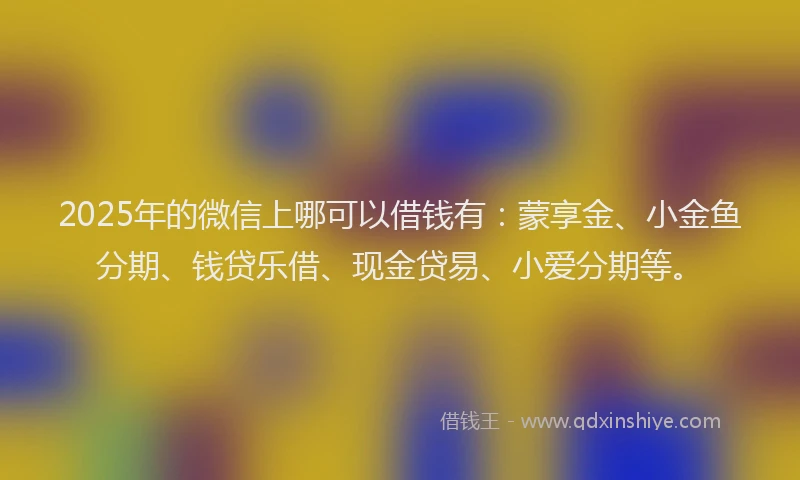 2025年的微信上哪可以借钱有：蒙享金、小金鱼分期、钱贷乐借、现金贷易、小爱分期等。