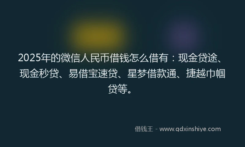 2025年的微信人民币借钱怎么借有：现金贷途、现金秒贷、易借宝速贷、星梦借款通、捷越巾帼贷等。