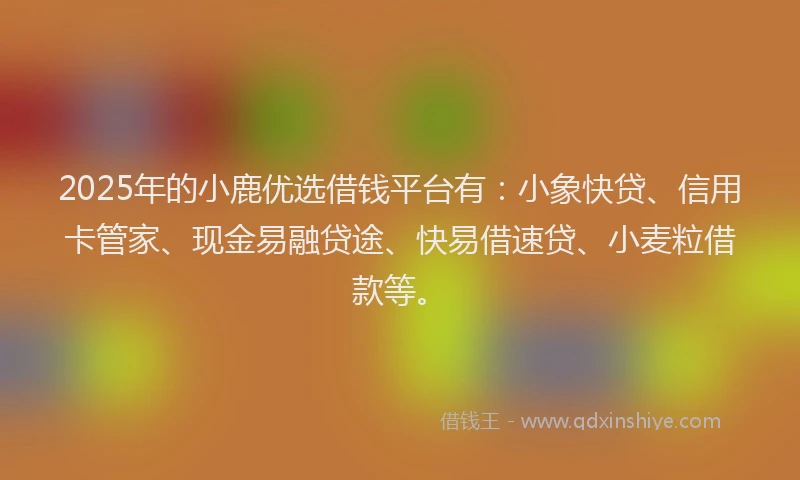 2025年的小鹿优选借钱平台有：小象快贷、信用卡管家、现金易融贷途、快易借速贷、小麦粒借款等。