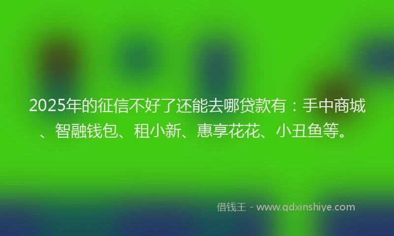 2025年的征信不好了还能去哪贷款有：手中商城、智融钱包、租小新、惠享花花、小丑鱼等。