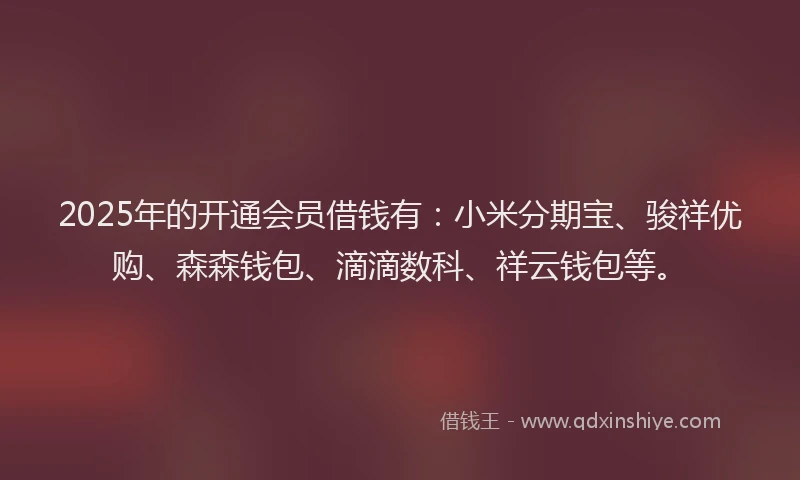 2025年的开通会员借钱有：小米分期宝、骏祥优购、森森钱包、滴滴数科、祥云钱包等。