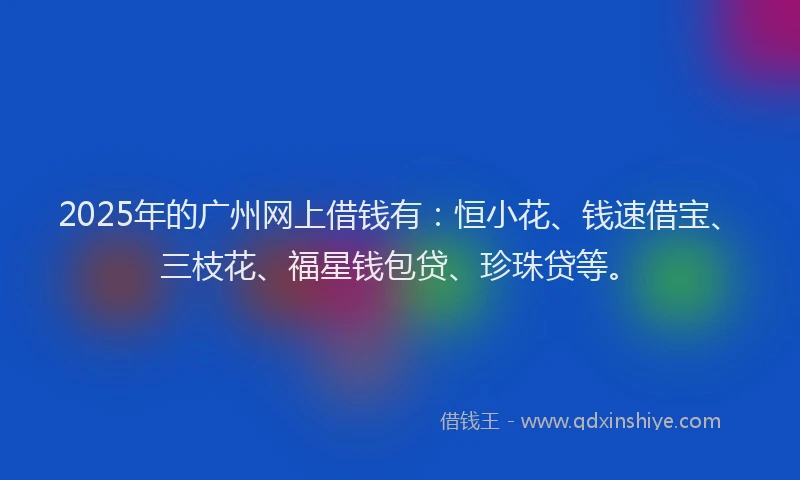 2025年的广州网上借钱有：恒小花、钱速借宝、三枝花、福星钱包贷、珍珠贷等。