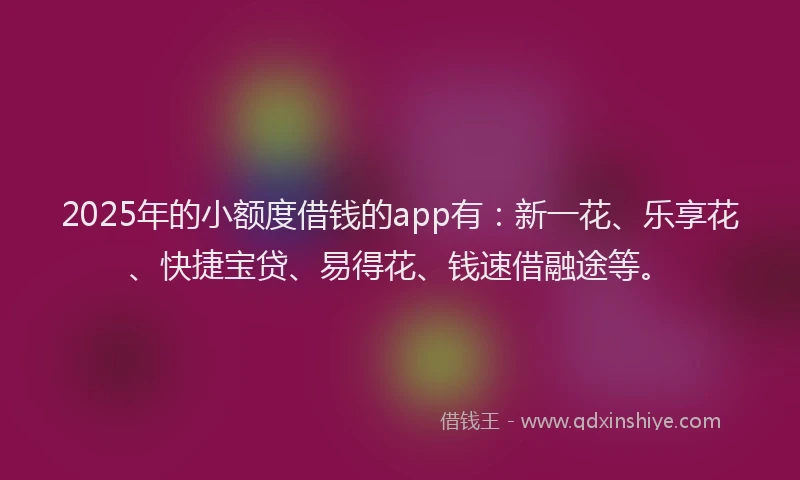 2025年的小额度借钱的app有：新一花、乐享花、快捷宝贷、易得花、钱速借融途等。