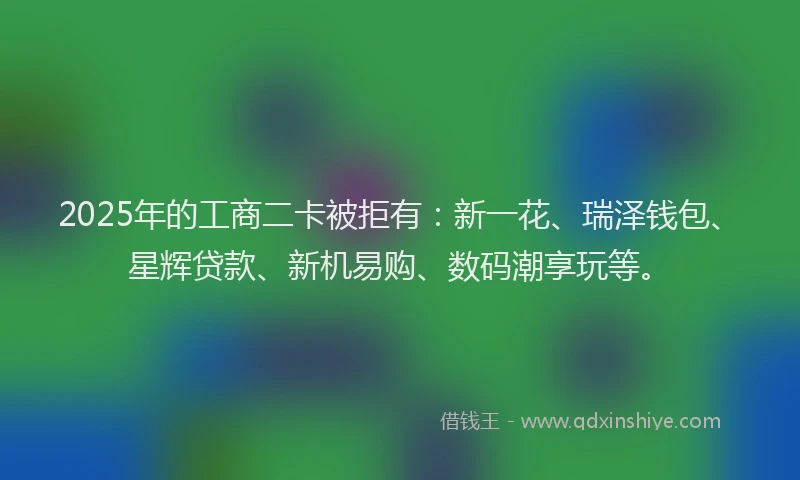 2025年的工商二卡被拒有：新一花、瑞泽钱包、星辉贷款、新机易购、数码潮享玩等。