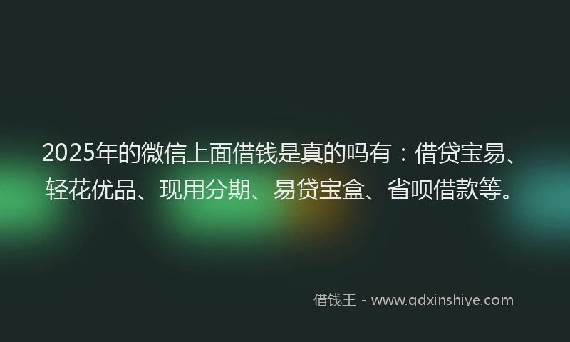2025年的微信上面借钱是真的吗有：借贷宝易、轻花优品、现用分期、易贷宝盒、省呗借款等。