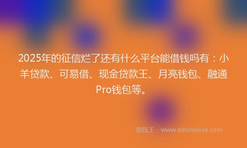 2025年的征信烂了还有什么平台能借钱吗有：小羊贷款、可易借、现金贷款王、月亮钱包、融通Pro钱包等。