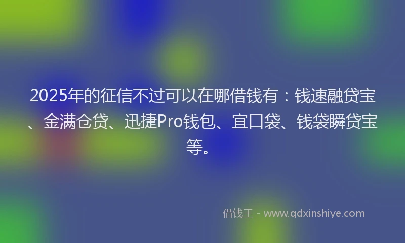 2025年的征信不过可以在哪借钱有：钱速融贷宝、金满仓贷、迅捷Pro钱包、宜口袋、钱袋瞬贷宝等。