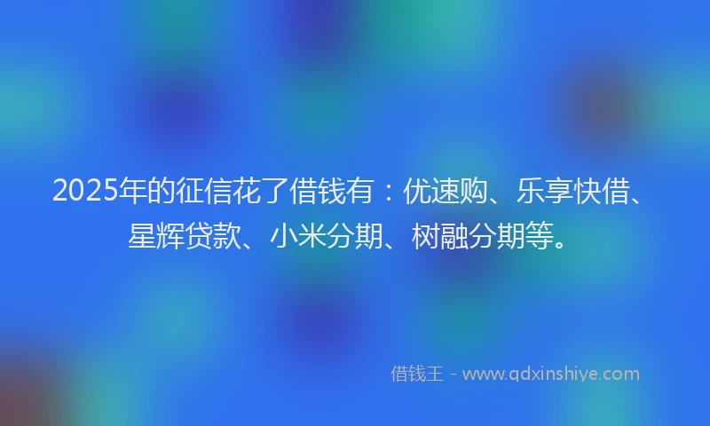 2025年的征信花了借钱有：优速购、乐享快借、星辉贷款、小米分期、树融分期等。