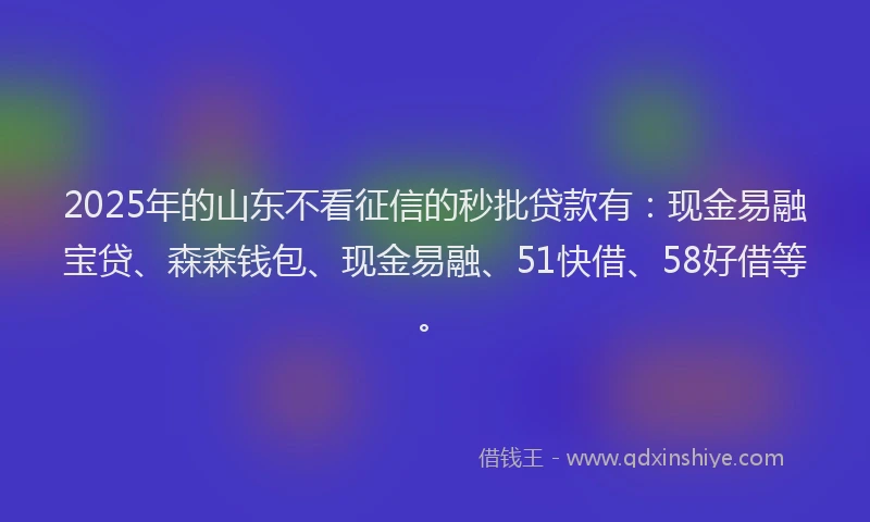 2025年的山东不看征信的秒批贷款有：现金易融宝贷、森森钱包、现金易融、51快借、58好借等。