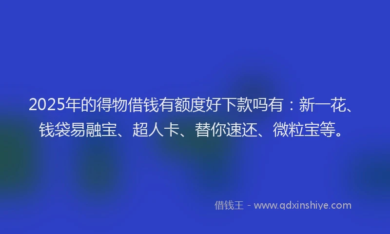 2025年的得物借钱有额度好下款吗有：新一花、钱袋易融宝、超人卡、替你速还、微粒宝等。