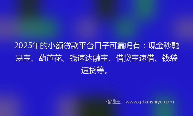2025年的小额贷款平台口子可靠吗有：现金秒融易宝、葫芦花、钱速达融宝、借贷宝速借、钱袋速贷等。