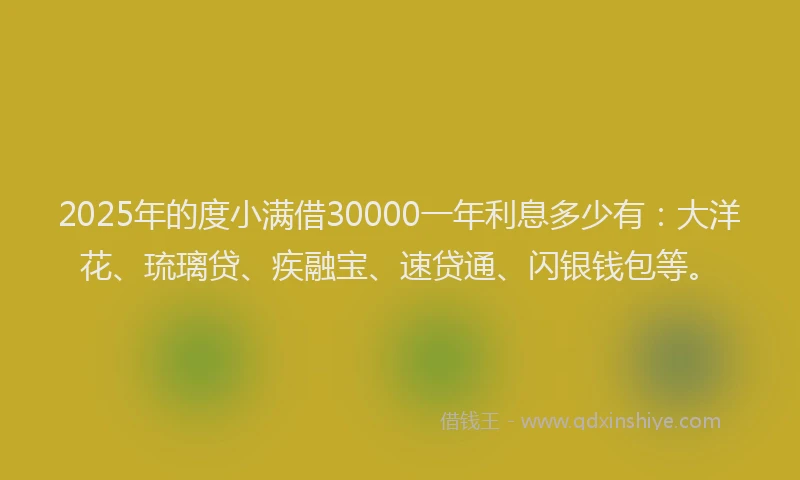 2025年的度小满借30000一年利息多少有：大洋花、琉璃贷、疾融宝、速贷通、闪银钱包等。