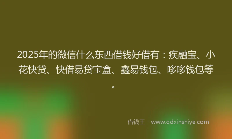 2025年的微信什么东西借钱好借有：疾融宝、小花快贷、快借易贷宝盒、鑫易钱包、哆哆钱包等。