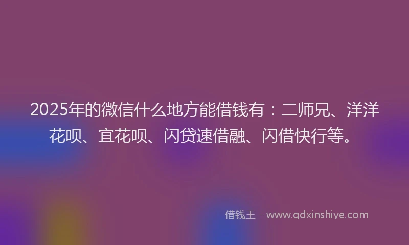 2025年的微信什么地方能借钱有：二师兄、洋洋花呗、宜花呗、闪贷速借融、闪借快行等。