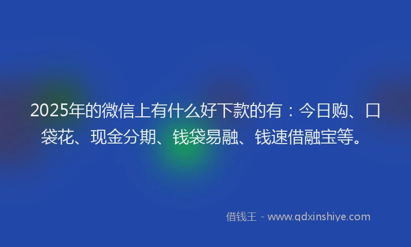 2025年的微信上有什么好下款的有：今日购、口袋花、现金分期、钱袋易融、钱速借融宝等。