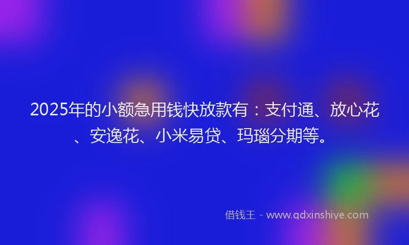 2025年的小额急用钱快放款有：支付通、放心花、安逸花、小米易贷、玛瑙分期等。