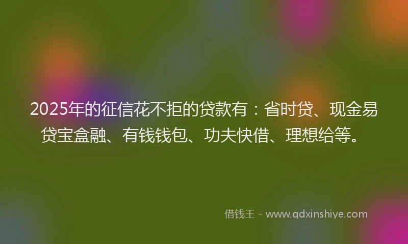 2025年的征信花不拒的贷款有：省时贷、现金易贷宝盒融、有钱钱包、功夫快借、理想给等。