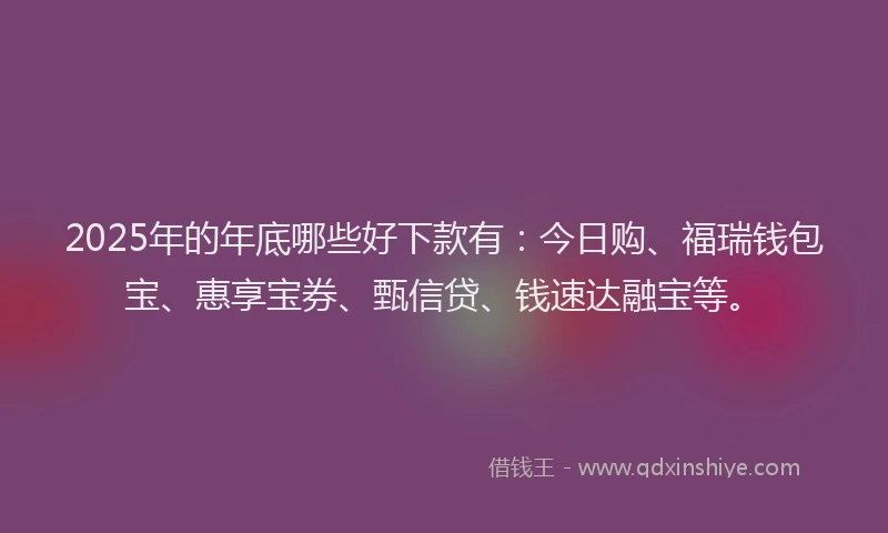 2025年的年底哪些好下款有：今日购、福瑞钱包宝、惠享宝券、甄信贷、钱速达融宝等。