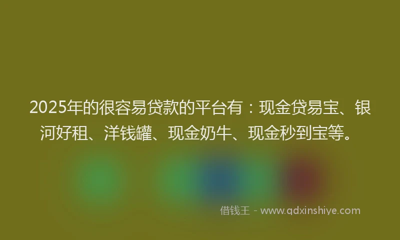 2025年的很容易贷款的平台有：现金贷易宝、银河好租、洋钱罐、现金奶牛、现金秒到宝等。