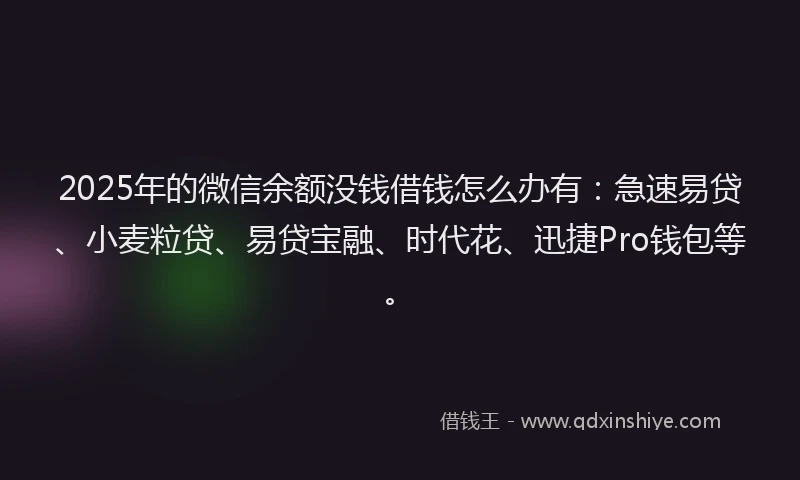 2025年的微信余额没钱借钱怎么办有：急速易贷、小麦粒贷、易贷宝融、时代花、迅捷Pro钱包等。