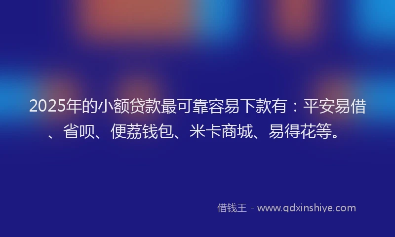 2025年的小额贷款最可靠容易下款有：平安易借、省呗、便荔钱包、米卡商城、易得花等。