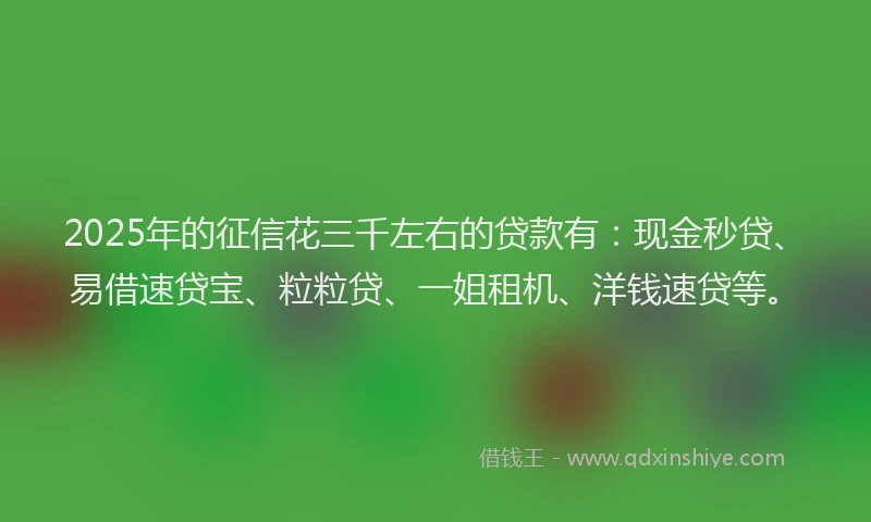 2025年的征信花三千左右的贷款有：现金秒贷、易借速贷宝、粒粒贷、一姐租机、洋钱速贷等。